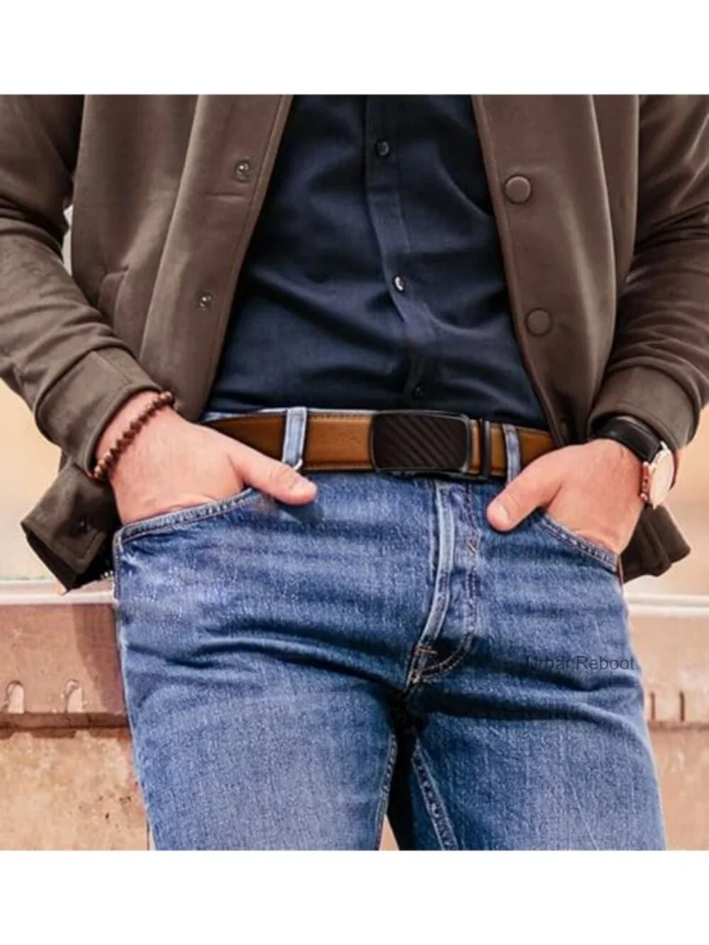 RATCHET BELT Men's Premium PU Leather Trimmable Adjustable Quick Release 1 3/8